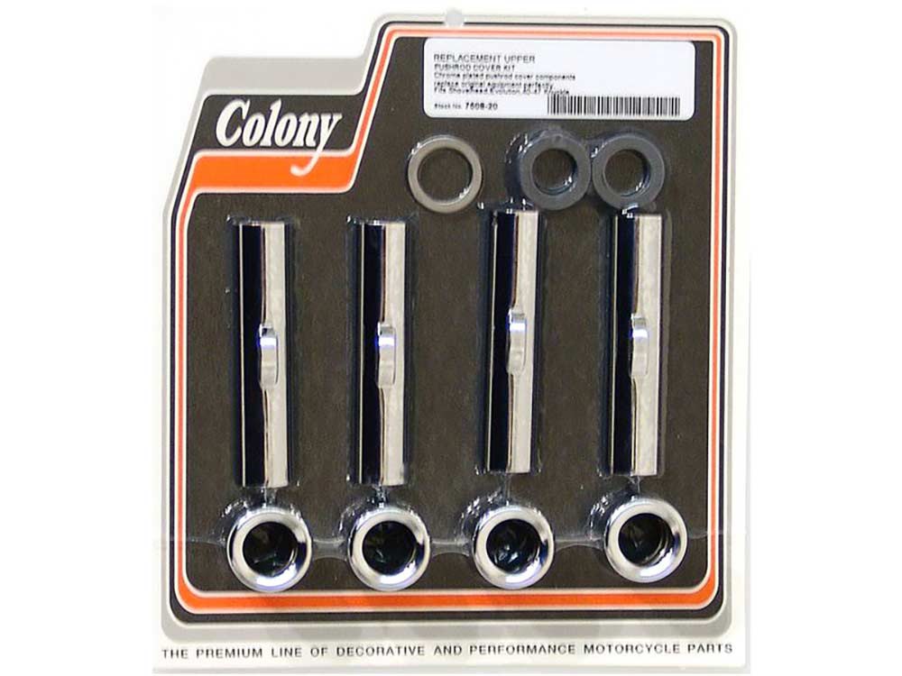 Colony Machine Upper Pushrod Covers – Chrome. Fits Big Twin 1966-1999 & Knuckle 1940-1947.