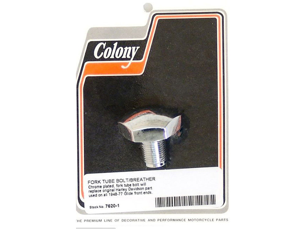 Colony Machine Top Fork Tube Plug – Chrome. Fits Big Twin 1948-1977 with Wide Glide Front End.