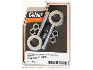 Colony Machine Rear Axle Adjusting Kit – Chrome. Fits Sportster 1952-1980. Colony Machine Rear Axle Adjusting Kit – Chrome. Fits Sportster 1952-1980.