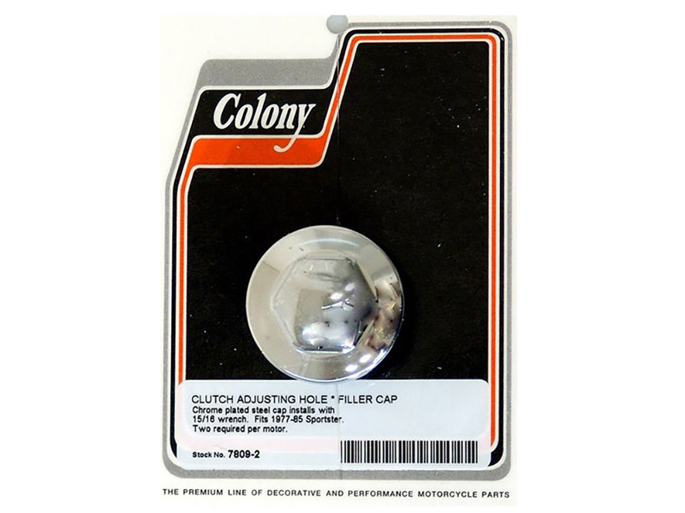 Colony Machine Primary Filler Cap and Clutch Adjusting Hole Cap – Chrome. Fits Sportster 1977-1985