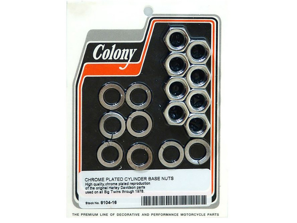 Colony Machine Cylinder Base Nuts – Chrome. Fits Big Twin 1930-1978.