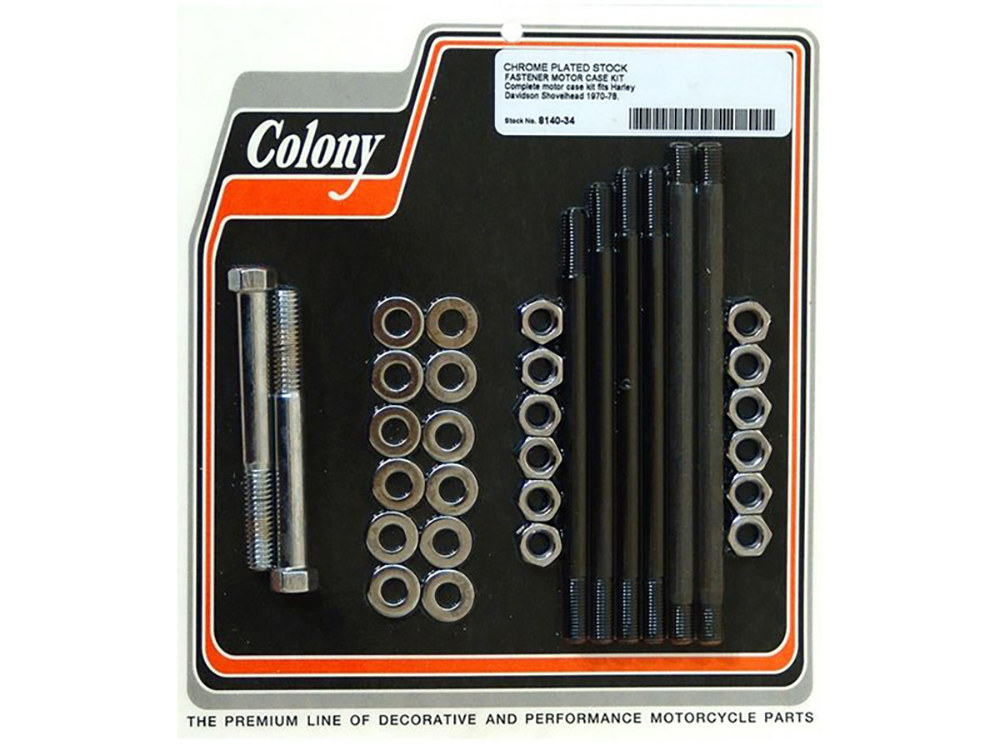 Colony Machine Stock Motor Case Stud, Bolt & Nut Kit – Chrome. Fits Shovel 1970-1978.