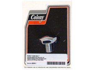 Colony Machine Fork Tube Bolt – Chrome. Fits Big Twin 1978-2017 with Wide Glide Front End. Colony Machine Fork Tube Bolt – Chrome. Fits Big Twin 1978-2017 with Wide Glide Front End.
