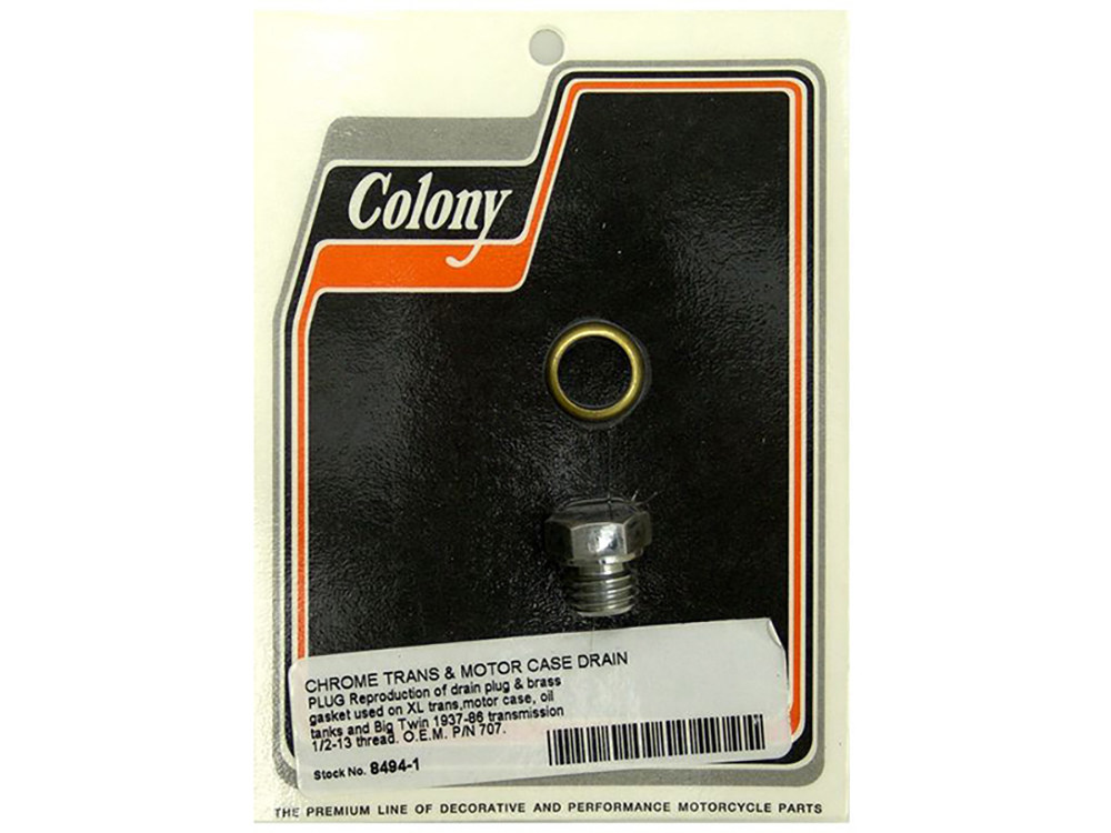 Colony Machine Transmission, Motor Case & Oil Tank Drain Plug – Chrome. Fits Big Twin 1965up &  Sportster 1967-2021.