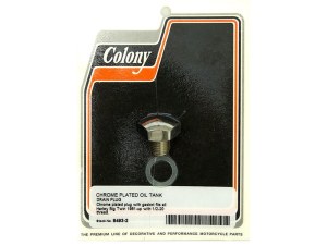 Colony Machine Drain Plug – Chrome. Fits Big Twins 1981up. Colony Machine Drain Plug – Chrome. Fits Big Twins 1981up.