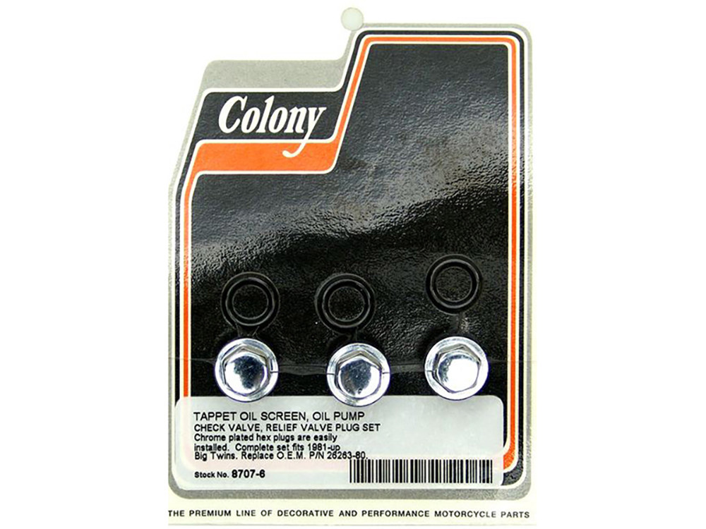 Colony Machine Hex Head Oil Pump Plugs. Fits Big Twin 1981-1999.