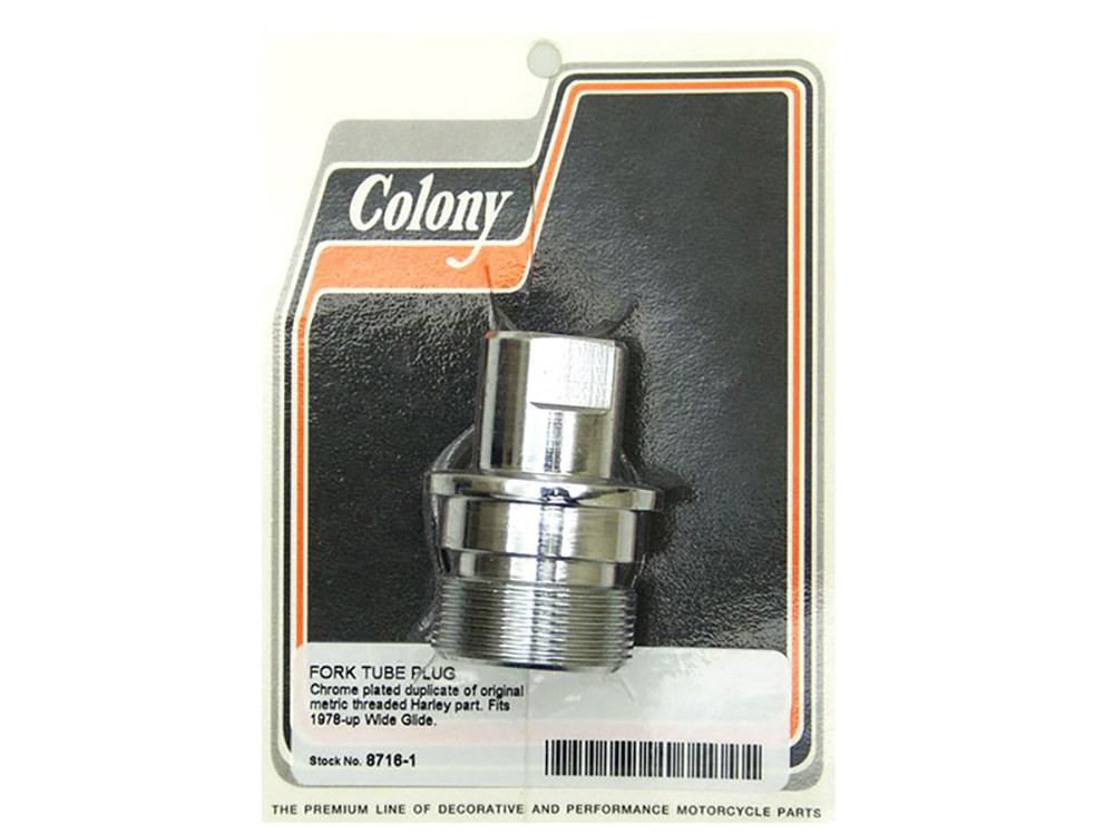 Colony Machine Fork Tube Plug. Fits Big Twin 1978-2017 with Wide Glide Front End.