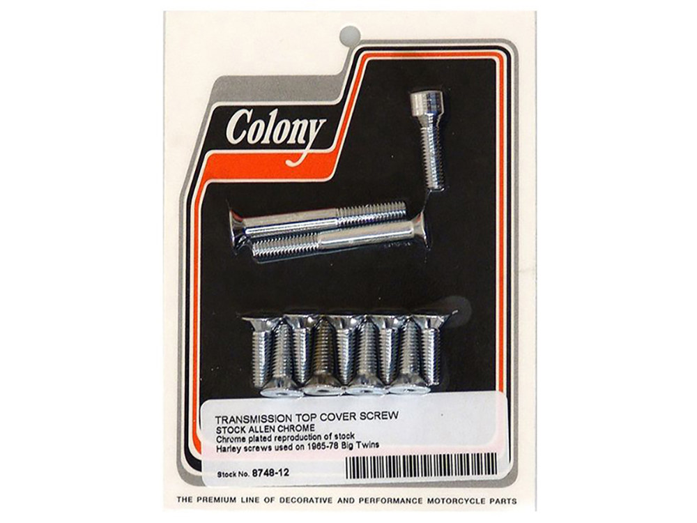 Colony Machine Transmission Top Cover Bolts – Chrome. Fits Big Twin 1965-1978.