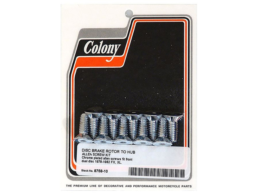 Colony Machine Front Disc Rotor Bolts – Chrome. Fits FX & Sportster 1978-1982.
