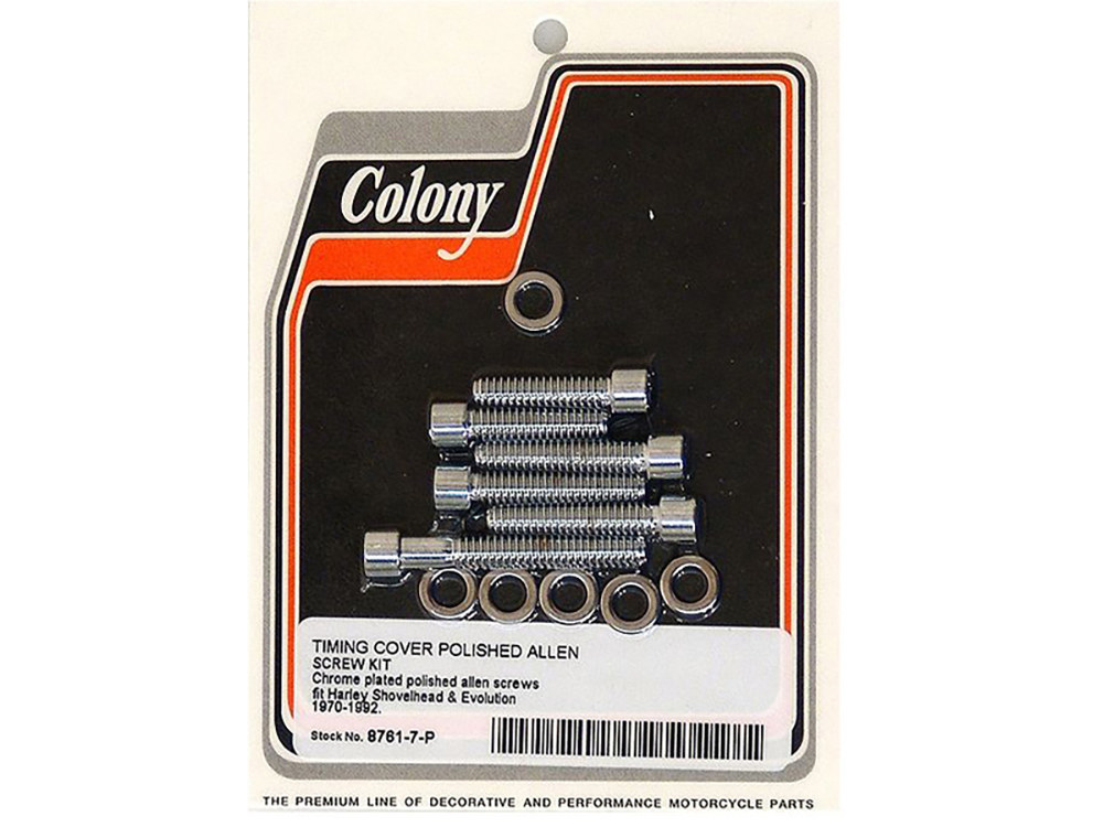 Colony Machine Polished Allen Head Cam Cover Bolts – Chrome. Fits Big Twin 1970-1992.