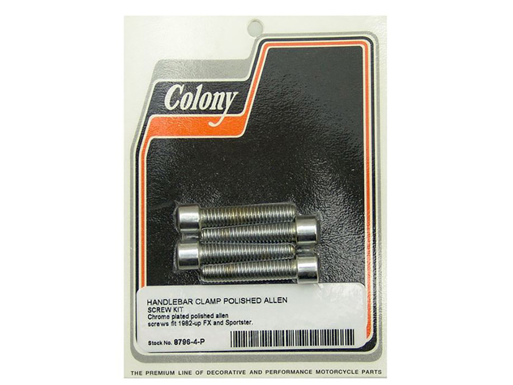 Colony Machine Handlebar Top Clamp Hardware with 5/16-18 x 1-1/2in. Socket Head Bolts – Chrome. Fits FX 1982up & Sportster 1982-2021.
