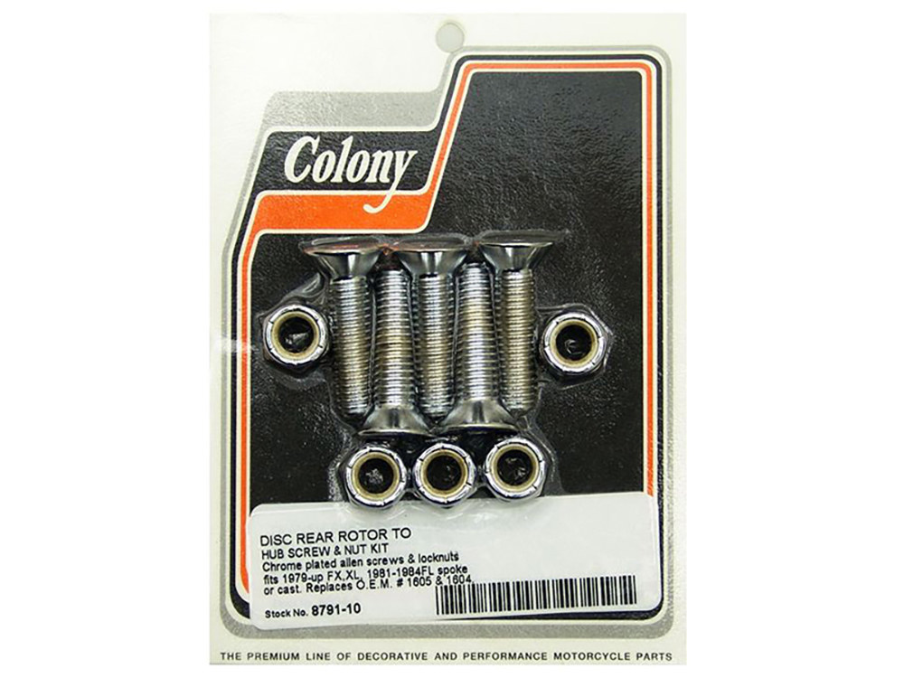Colony Machine Rear Disc Rotor Bolts – Chrome. Fits FL 1981-1984, FX & Sportster 1979-1991