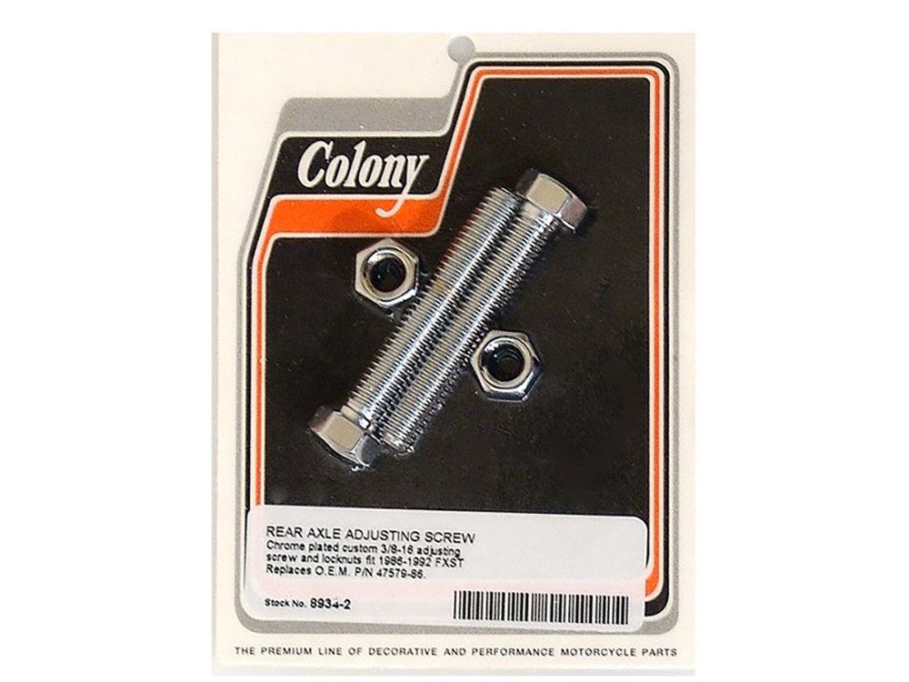 Colony Machine Rear Axle Adjusting Kit – Chrome. Fits Softail 1986-1992.