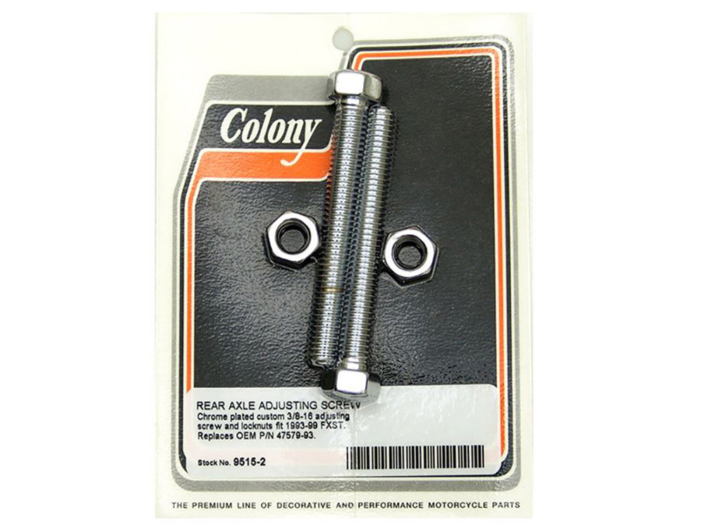 Colony Machine Rear Axle Adjusting Kit – Chrome. Fits Softail 1993-1999.