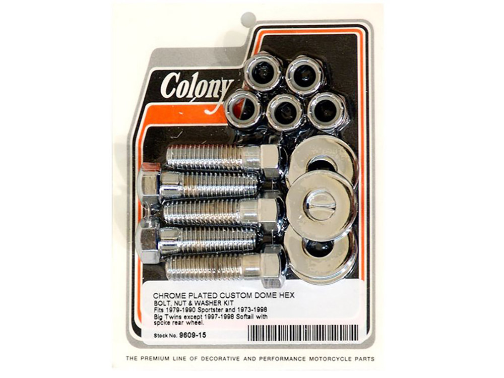 Colony Machine Rear Pulley or Sprocket Bolts – Chrome Hex Head with Nyloc Nuts. 7/16in.-14 x 1.50in.