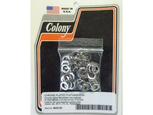 Colony Machine 1/4in. Flat Washers – Chrome. Pack of 50 Colony Machine 1/4in. Flat Washers – Chrome. Pack of 50