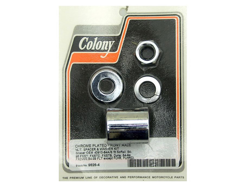 Colony Machine Front Axle Spacer Kit – Chrome. Fits FX Softail 1984-1995, Dyna Wide Glide 1993-1995 & Touring 1984-1995