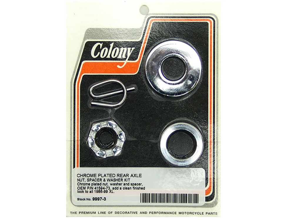 Colony Machine Rear Axle Spacer Kit with Chrome Finish. Fits Sportster 1986-1999