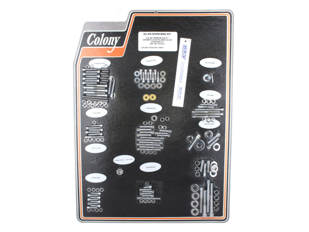 Colony Machine Polished Allen Head Show Bike Kit – Chrome. Fits Softail 1989-1991.