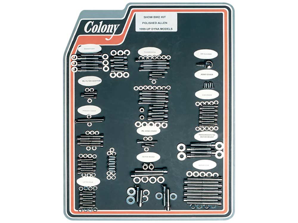 Colony Machine Polished Allen Head Show Bike Kit – Chrome. Fits Dyna 1999-2005.