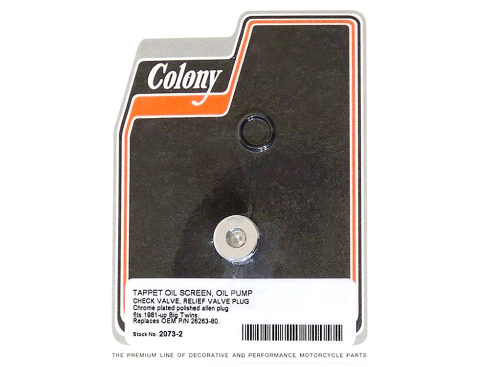 Colony Machine Allen Head Oil Pump Plug – Chrome. Fits Big Twin 1981-1999.