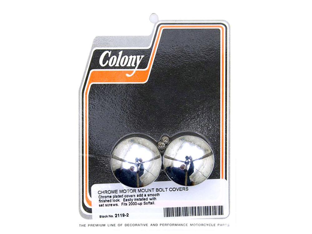 Colony Machine Lower Engine Mount Bolt Covers – Chrome. Fits Softail 2000-2017.