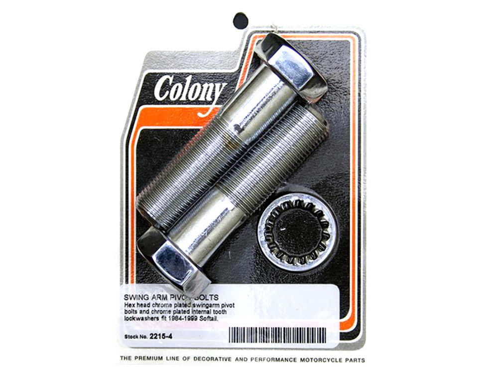 Colony Machine Swingarm Pivot Bolts – Chrome. Fits Softail 1984-1999.