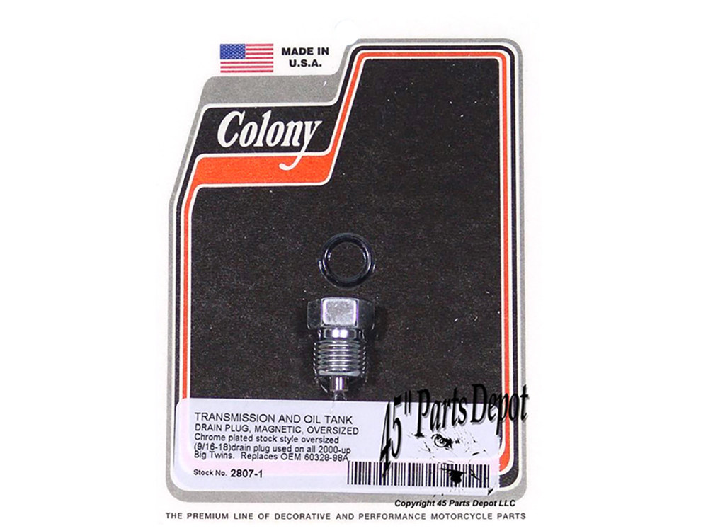Colony Machine Oversized Primary & Transmission Drain Plug – Chrome. Fits Big Twin 2000up.
