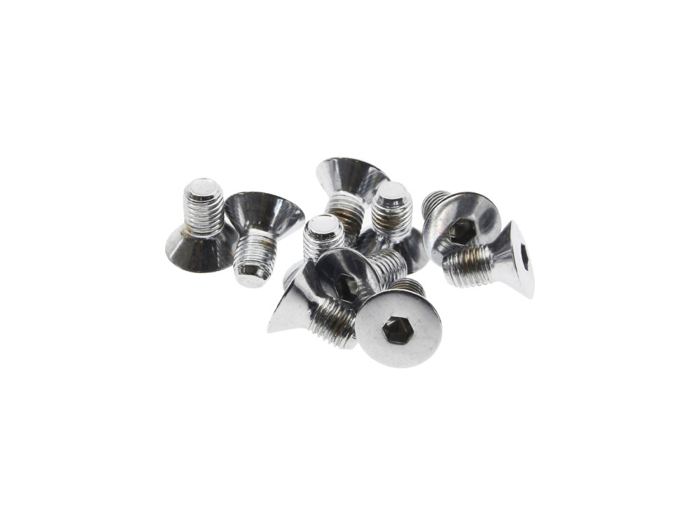 Colony Machine 1/4-28 x 1/2in. UNF Flat Head Allen Bolts – Chrome. Pack 10.