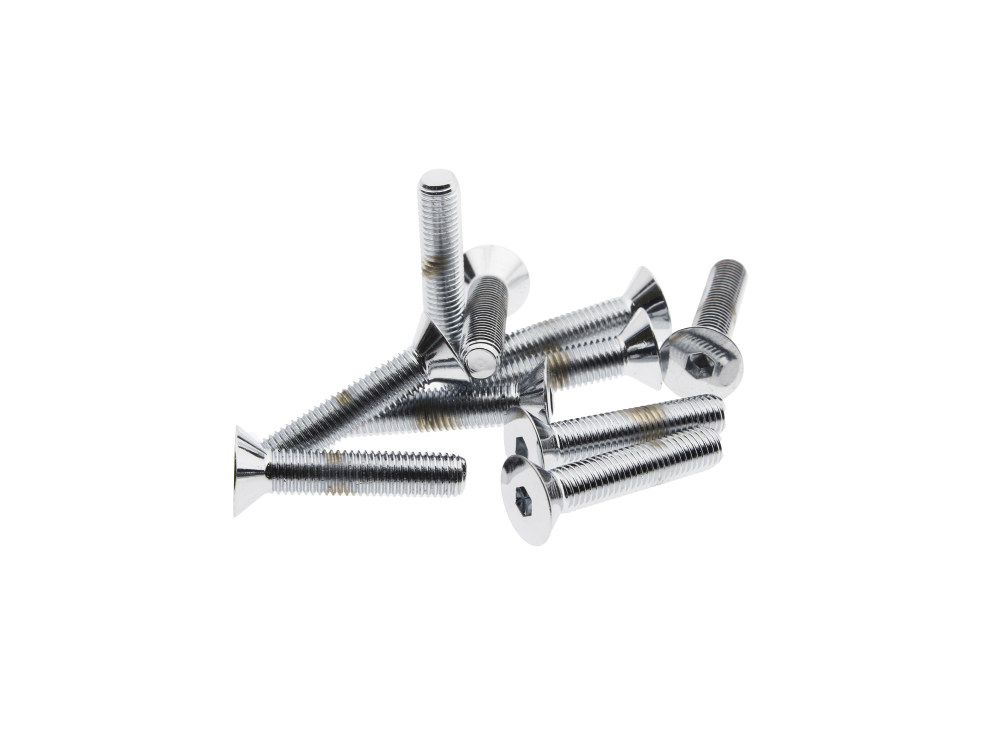 Colony Machine 1/4-28 x 1-1/4in. UNF Flat Head Allen Bolts – Chrome. Pack 10.