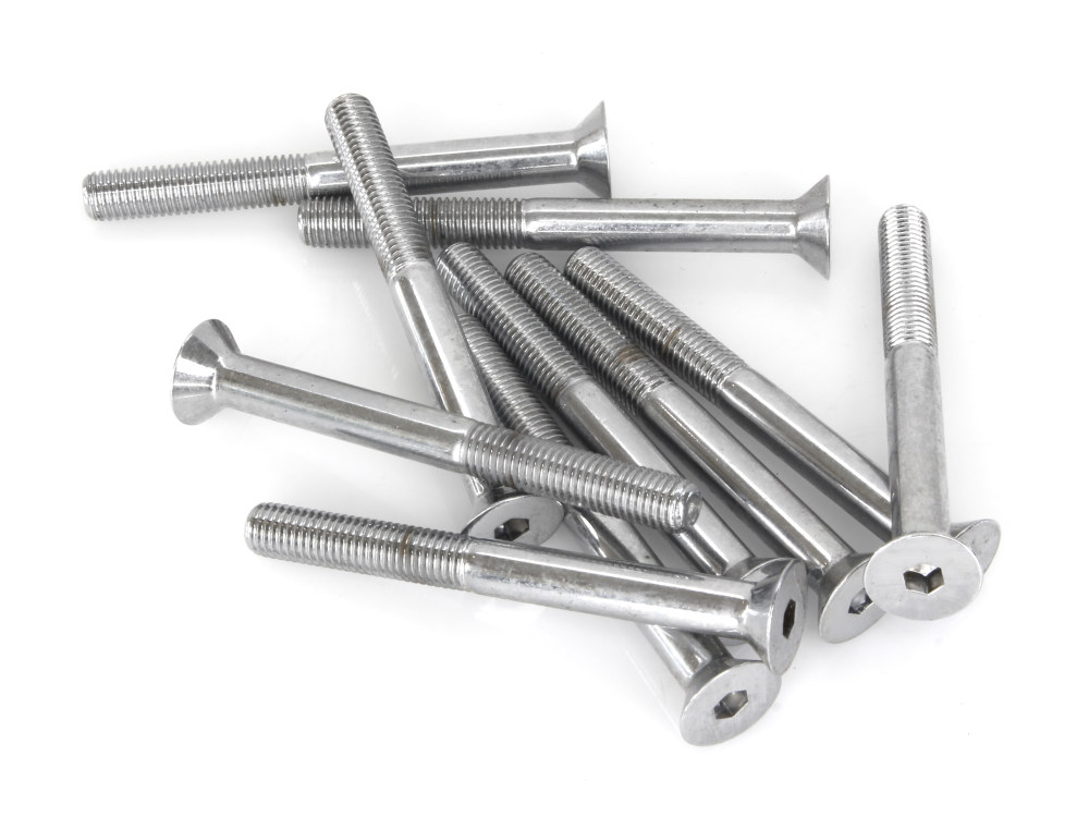 Colony Machine 1/4-28 x 2-1/2in. UNF Flat Head Allen Bolt – Chrome. Pack 10.
