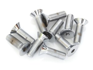 Colony Machine 3/8-24 x 1-1/4in. UNF Flat Head Allen Bolts – Chrome. Pack 10. Colony Machine 3/8-24 x 1-1/4in. UNF Flat Head Allen Bolts – Chrome. Pack 10.