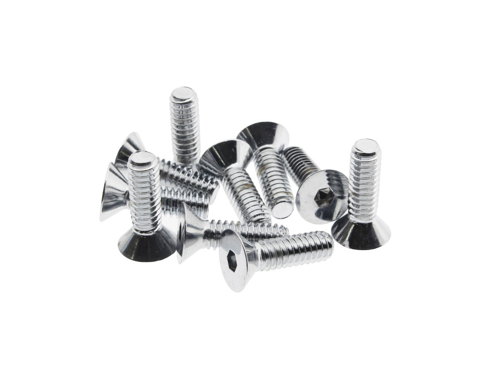 Colony Machine 1/4-20 x 7/8in. UNC Flat Head Allen Bolts – Chrome. Pack 10.