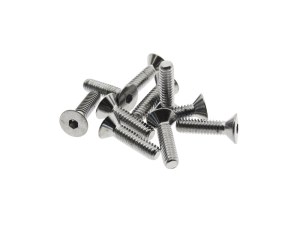 Colony Machine 1/4-20 x 1in. UNC Flat Head Allen Bolt – Chrome. Pack 10. Colony Machine 1/4-20 x 1in. UNC Flat Head Allen Bolt – Chrome. Pack 10.