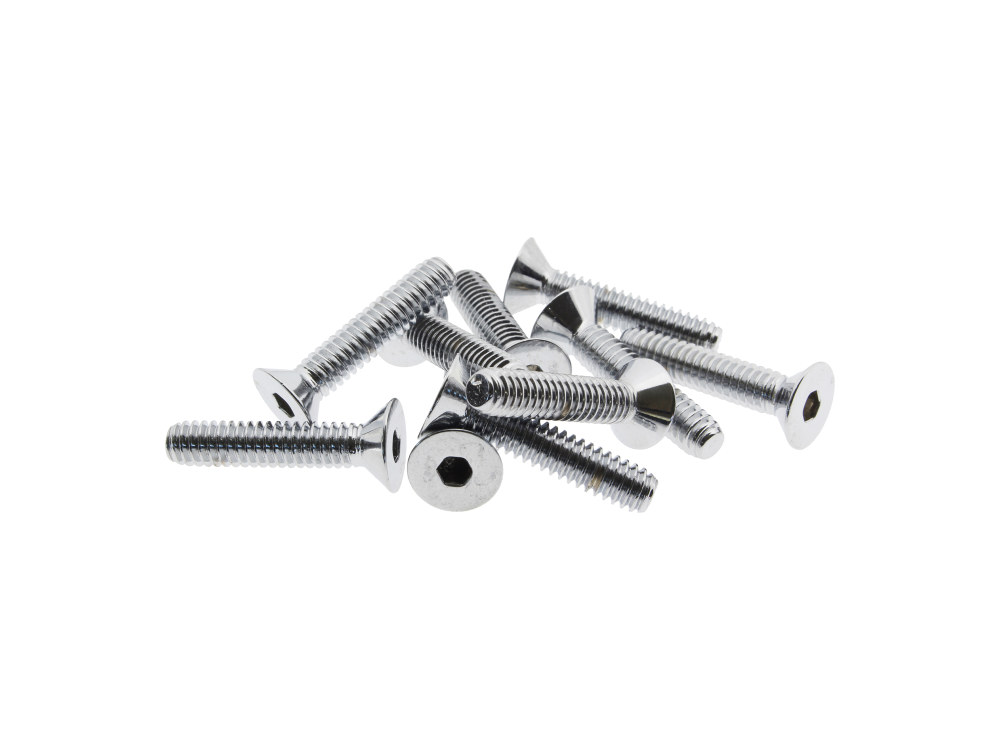 Colony Machine 1/4-20 x 1-1/4in. UNC Flat Head Allen Bolts – Chrome. Pack 10.