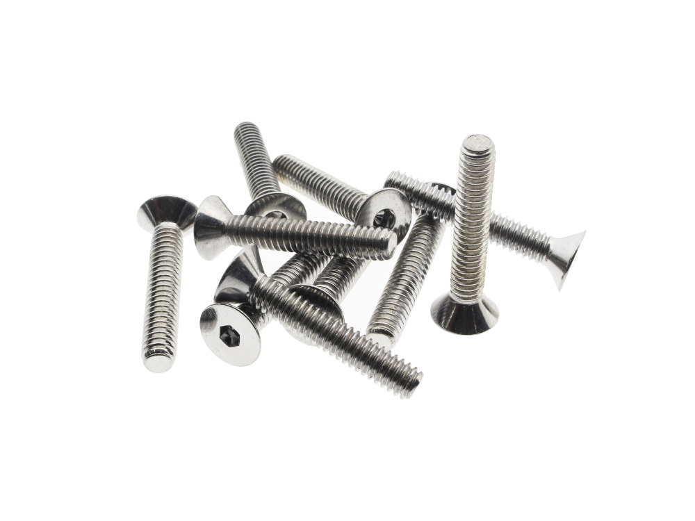 Colony Machine 1/4-20 x 1-1/2in. UNC Flat Head Allen Bolts – Chrome. Pack 10.