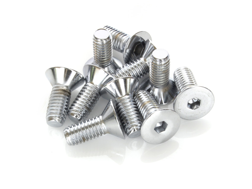 Colony Machine 3/8-16 x 1in. UNC Flat Head Allen Bolts – Chrome. Pack 10.