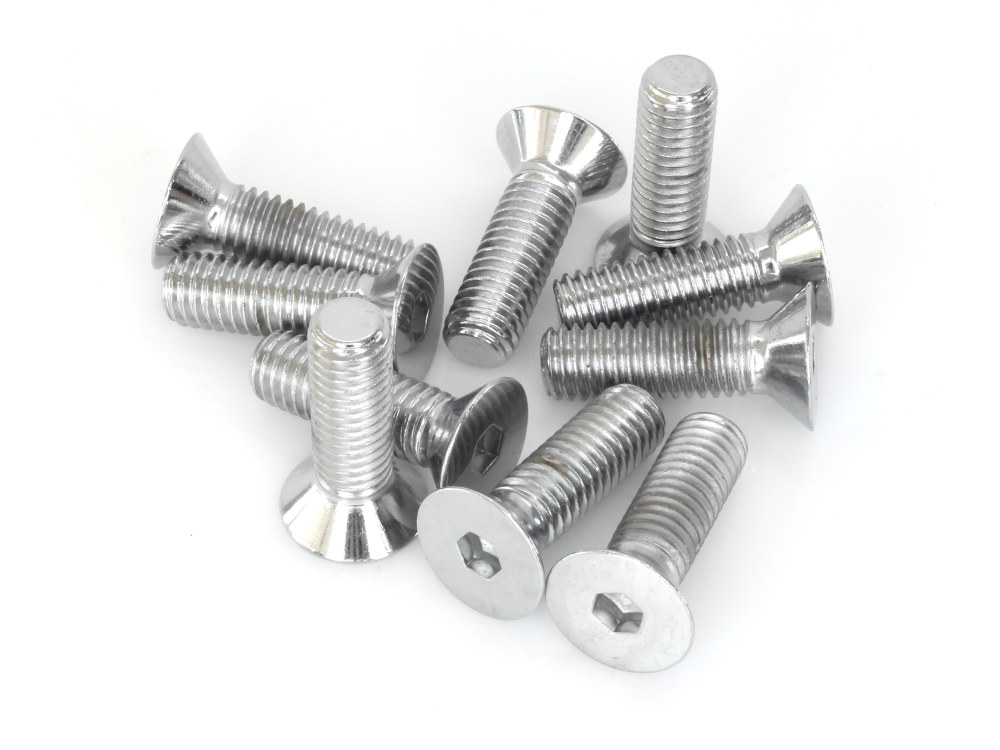 Colony Machine 7/16-14 x 1-1/2in. UNC Flat Head Allen Bolt – Chrome. Pack 10.