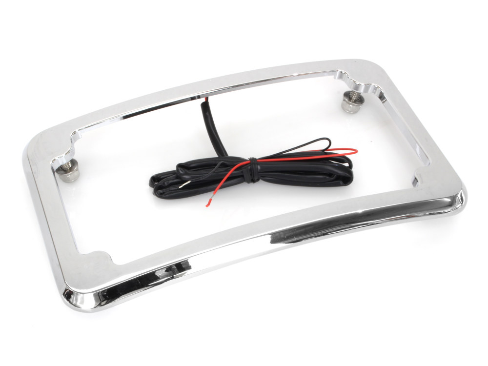 Cycle Visions Curved Number Plate Frame with Number Plate Light Only – Chrome.
