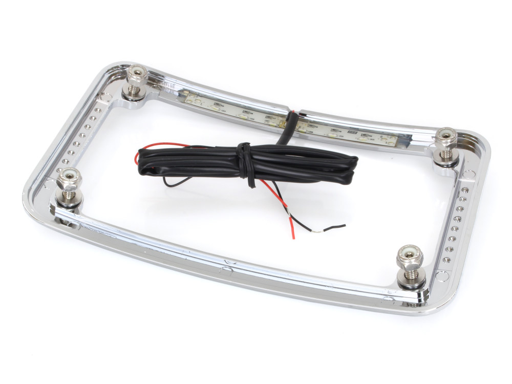 Cycle Visions Curved Number Plate Frame with Number Plate Light Only – Chrome.