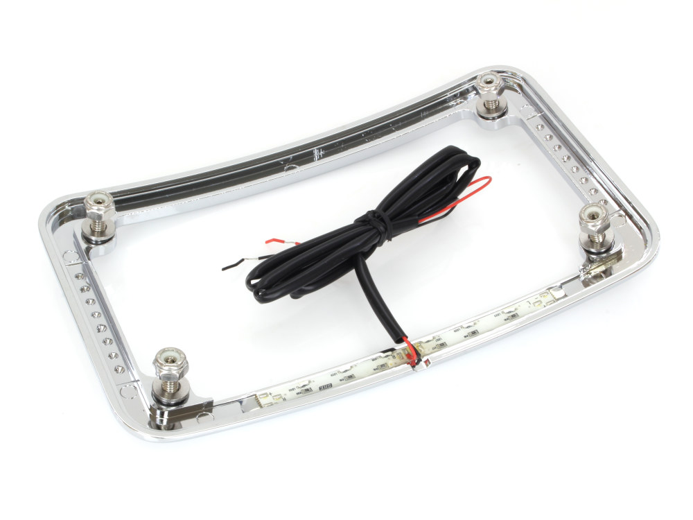 Cycle Visions Curved Number Plate Frame with Number Plate Light Only – Chrome.