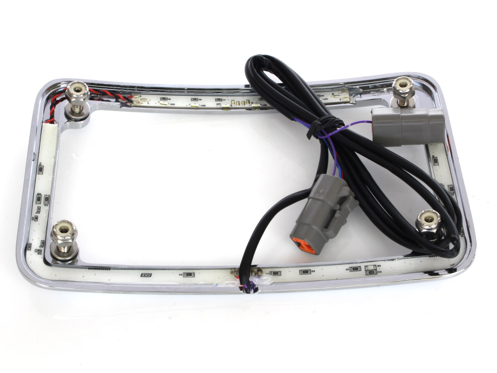 Cycle Visions Curved Slick Signal Run, Turn, Brake & Number Plate Frame – Chrome. Fits Softail 2011-2017.