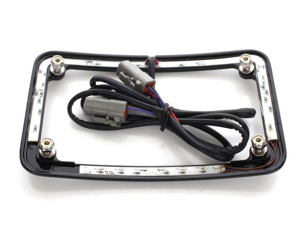 Cycle Visions Curved Slick Signal Run, Turn, Brake & Number Plate Frame – Black. Fits Softail 2011-2017.