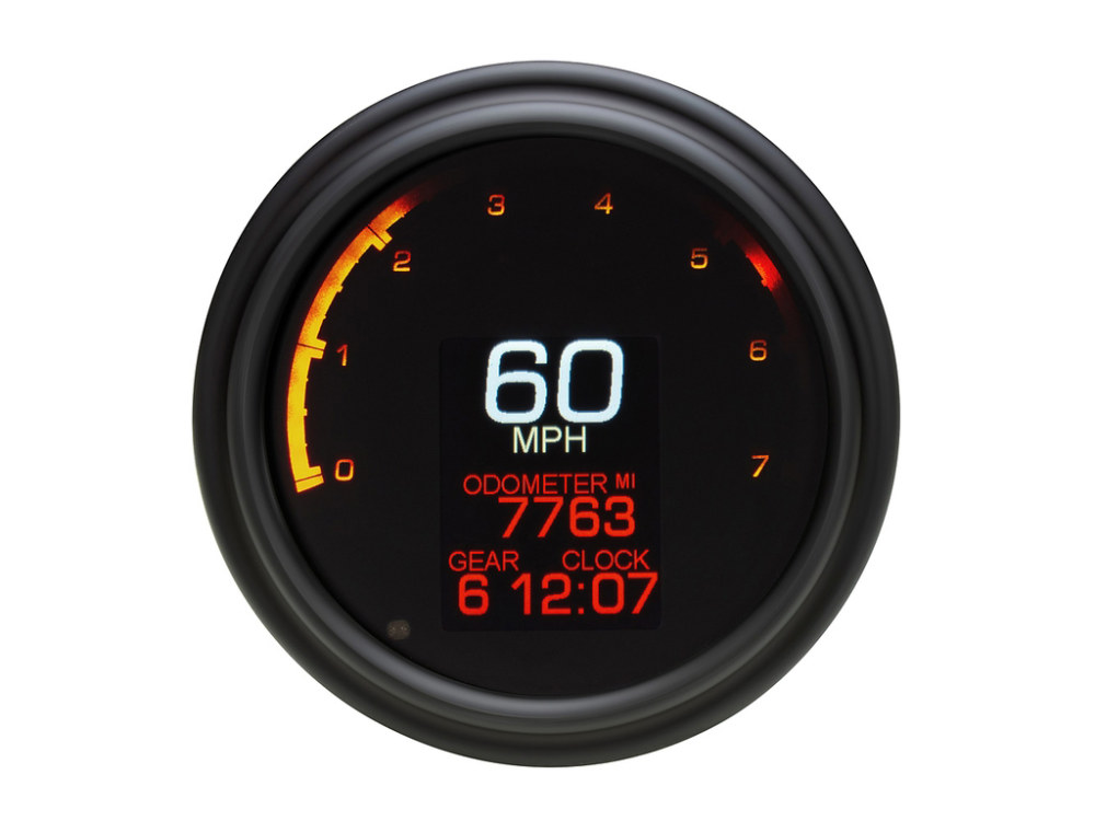 Dakota Digital 4-1/2in. Tank Mount KPH Speedometer with Tachometer – Black. Fits Softail 2011up, Road King 2014up & Dyna Switchback, Custom & Fat Bob 2012-2017.