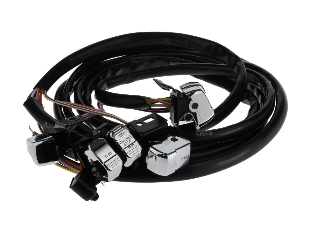 Daytona JAPAN 60in. Handlebar Wiring Harness with Chrome Switches. Fits Softail 1996-2010, Dyna 1996-2011 & Sportster 1996-2013.