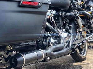 D&D EXHAUST Bob Cat 2-into-1 Exhaust – Black with Black Satin Sleeve Muffler. Fits Touring 2017up. D&D EXHAUST Bob Cat 2-into-1 Exhaust – Black with Black Satin Sleeve Muffler. Fits Touring 2017up.