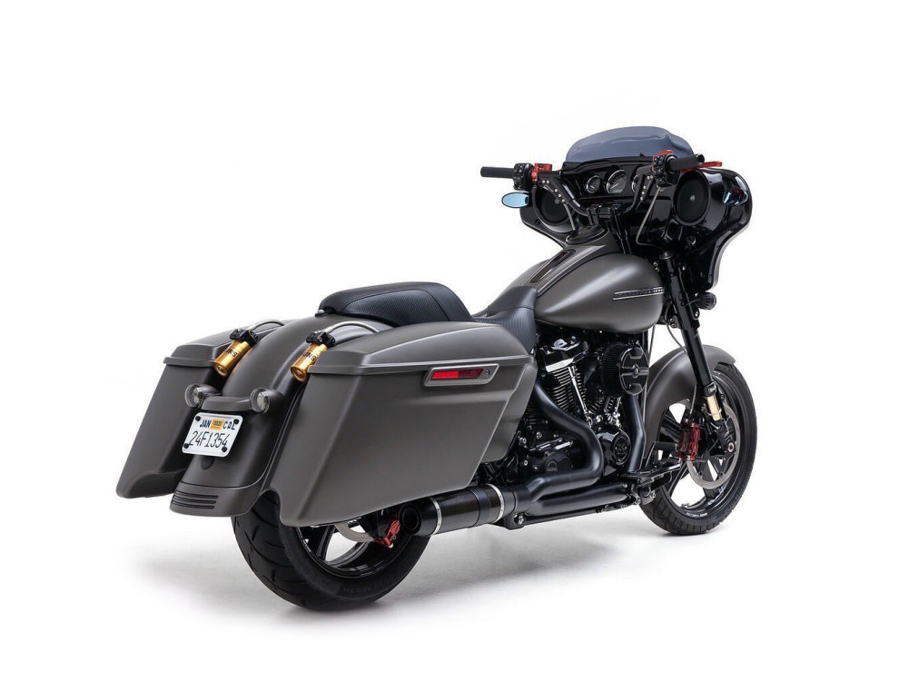 D&D EXHAUST Bob Cat 2-into-1 Exhaust – Black with Carbon Fibre Sleeve Muffler. Fits Touring 2017up.