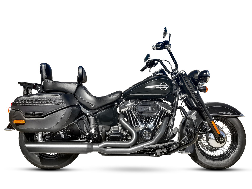 D&D EXHAUST Fat Cat 2-into-1 Exhaust with Straight Muffler – Black. Fits Heritage Classic & Sport Glide 2018-2024