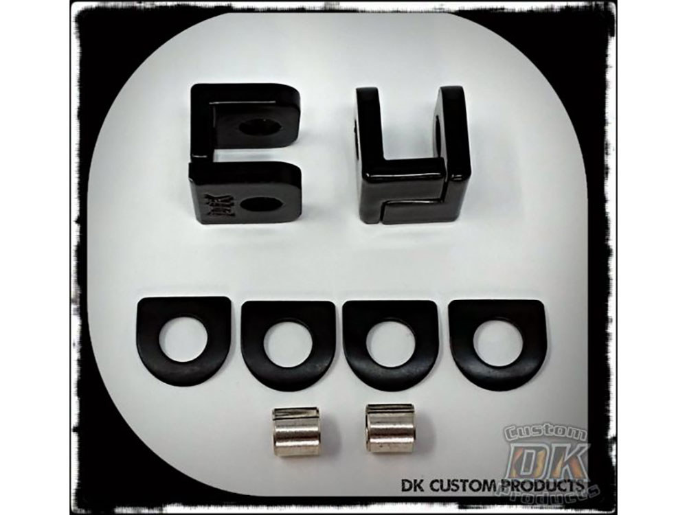 Custom DK Products Footpeg Adapters – Black. Fits Earlier Style Footpegs to Softail 2018up.