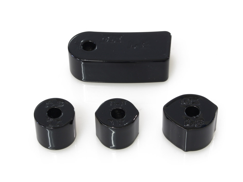 Custom DK Products Front Floorboard Relocation Brackets – Black. Fits FL Softail 2018up.